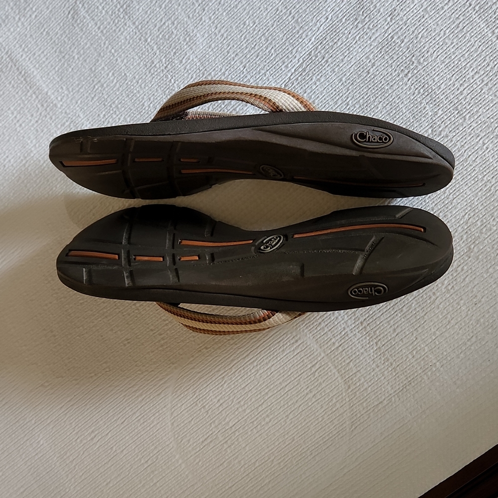 Chaco Brown and Cream Striped Flip Flop Sandals - Picture 7 of 10